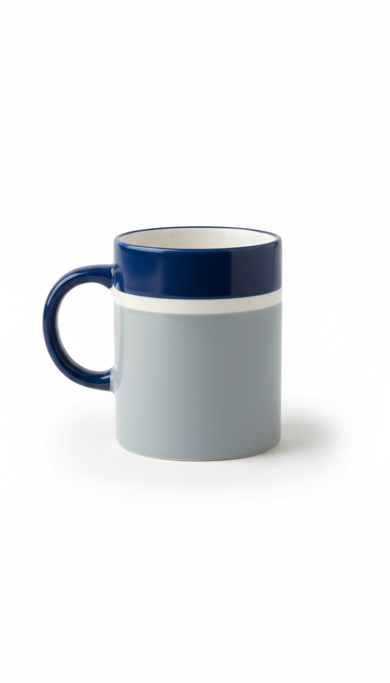 Navy-accented ceramic mug